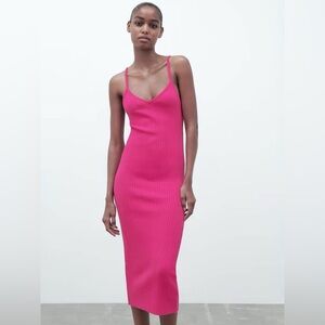 Zara Hot Pink Ribbed Midi Dress